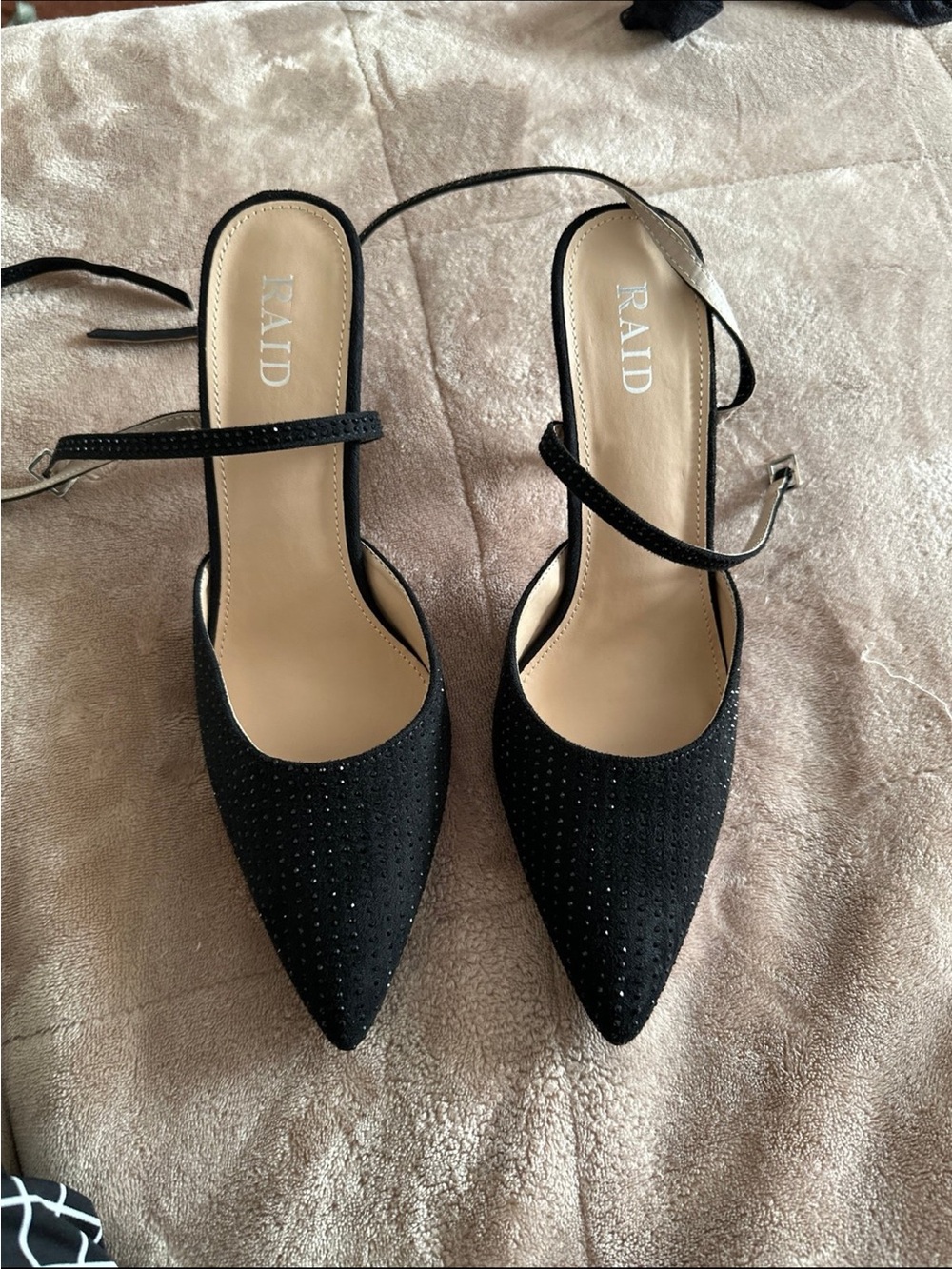RAID London Black Pointed Toe Ankle Strap Pumps